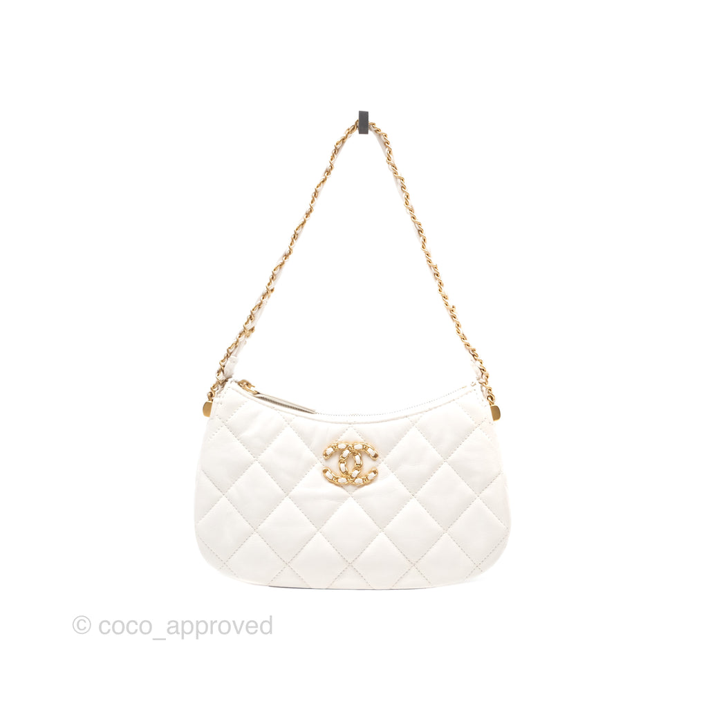 Chanel Hobo Bag White Aged Calfskin Aged Gold Hardware