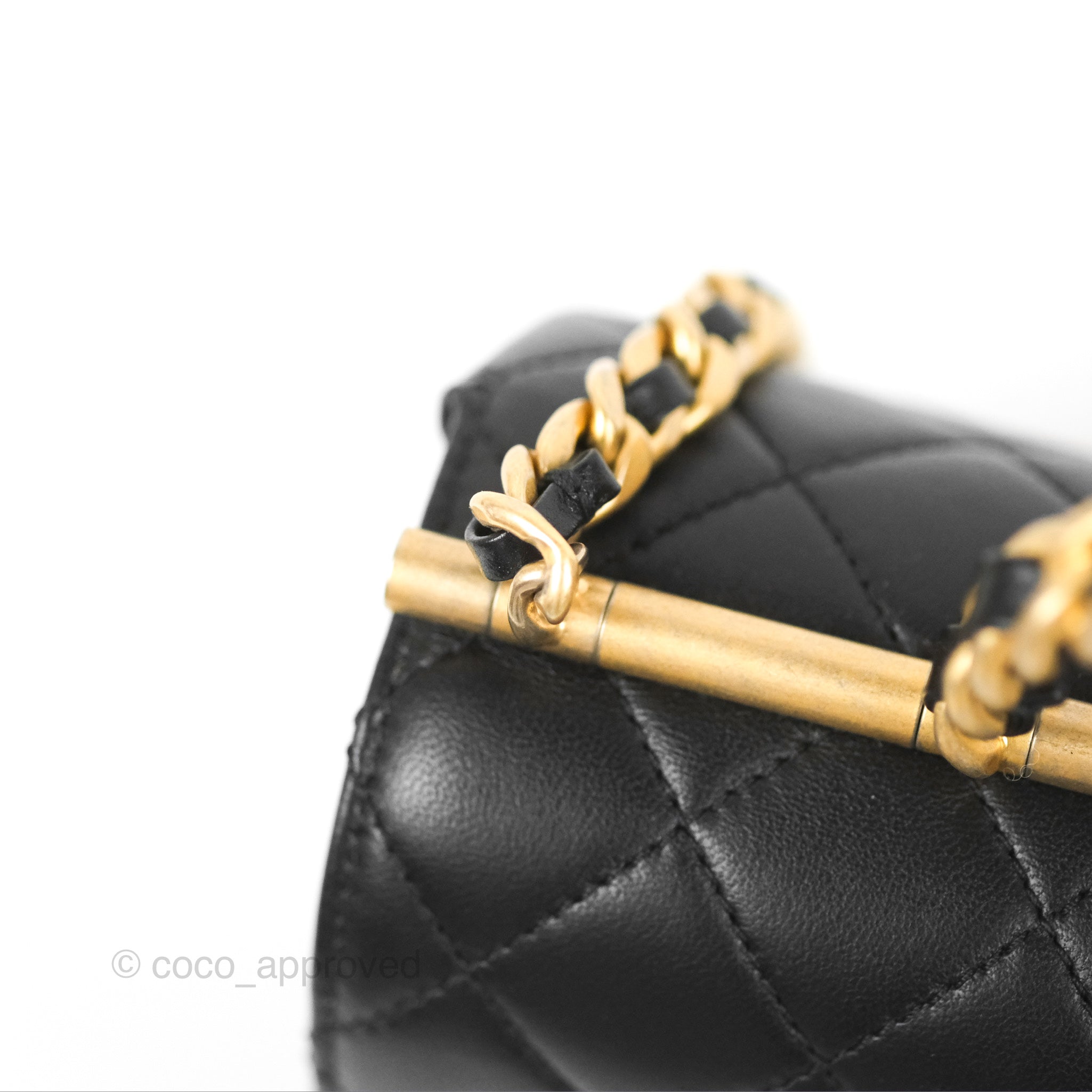 Chanel La Parisienne Top Handle Flap Bag Black Lambskin Aged Gold