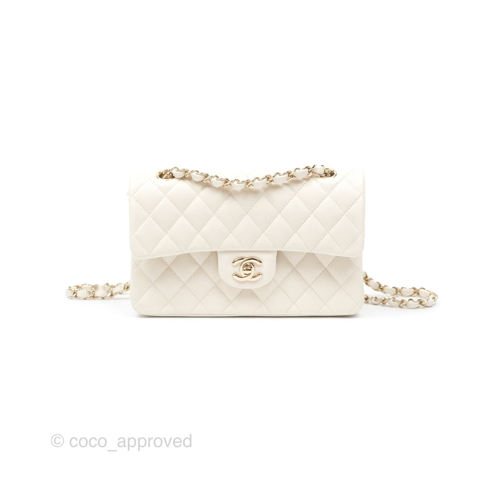 Chanel Small Classic Quilted Flap Light Ivory Caviar Gold Hardware