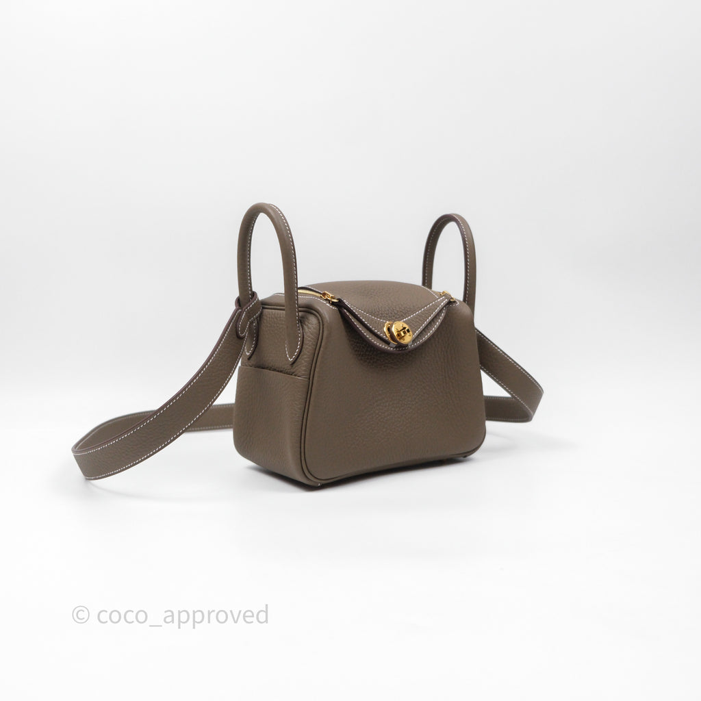 Hermès Mini Lindy 20 Etoupe 18 Clemence Gold Hardware