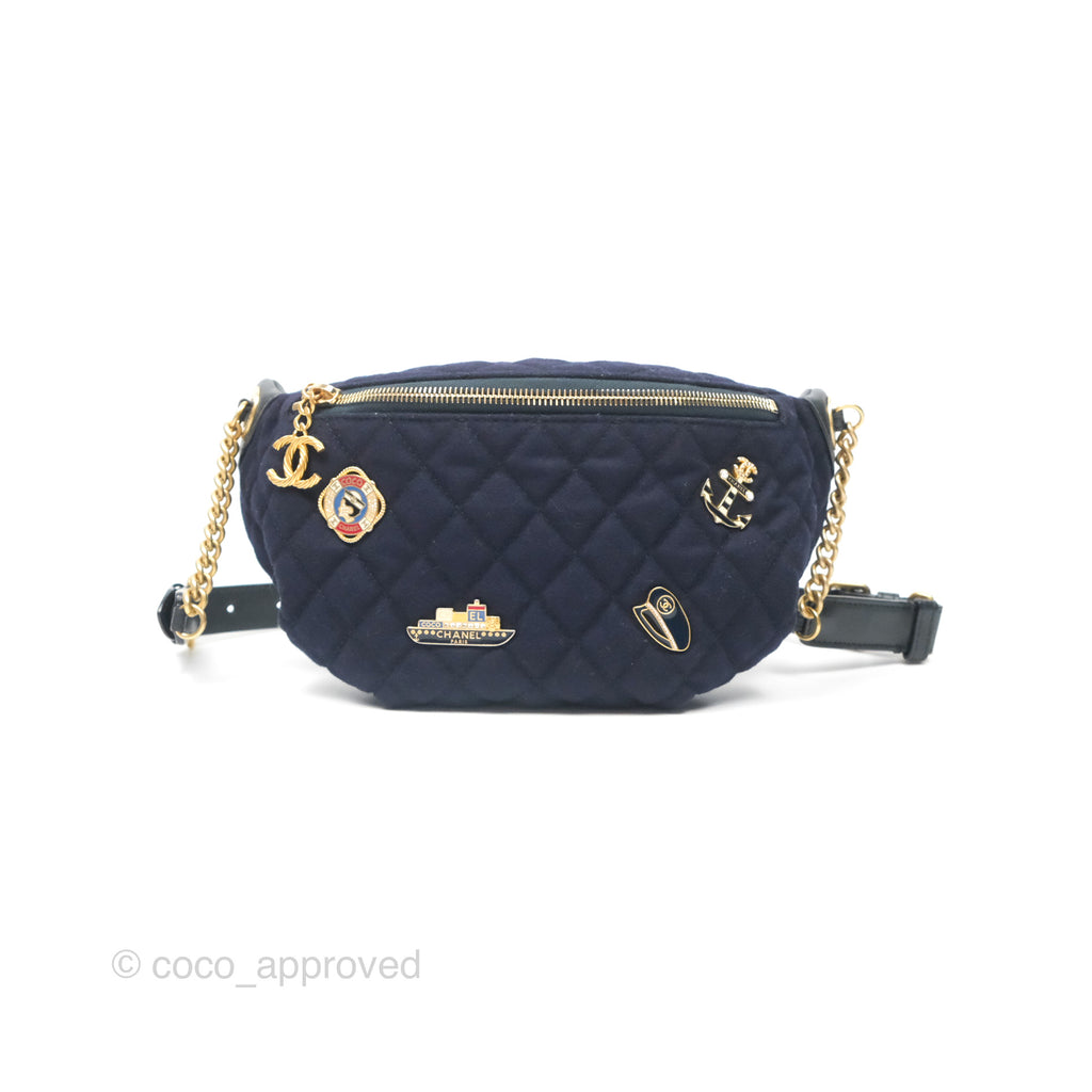 Chanel Paris Hamburg Charms Belt Bag Navy Wool Lambskin