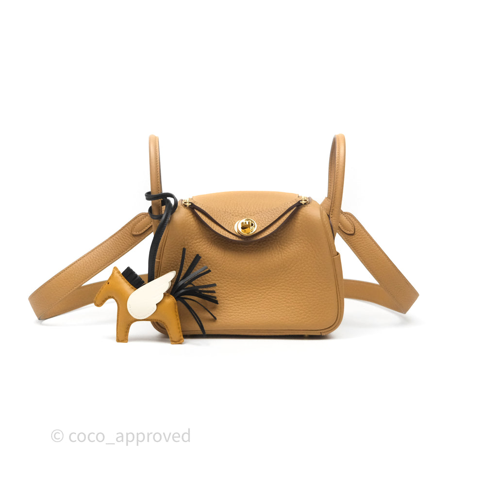 Hermès Mini Lindy 20 Biscuit 4B Clemence Gold Hardware With Rodeo