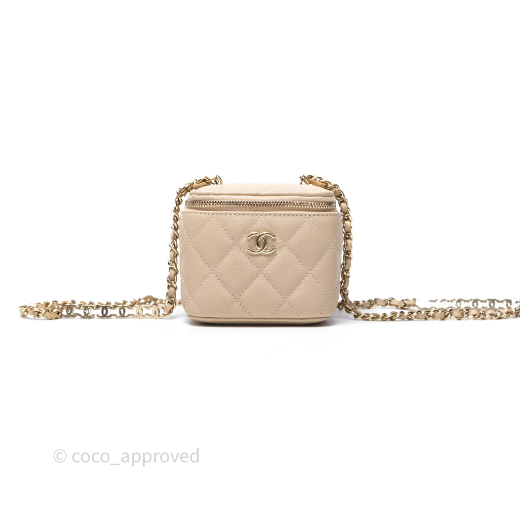 Chanel Mini Vanity With CC Chain Beige Caviar Gold Hardware