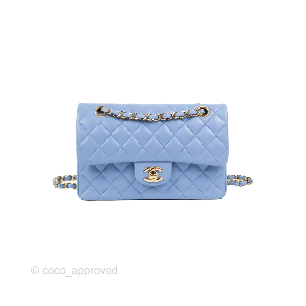 Chanel Small Classic Quilted Flap Blue Lambskin Gold Hardware