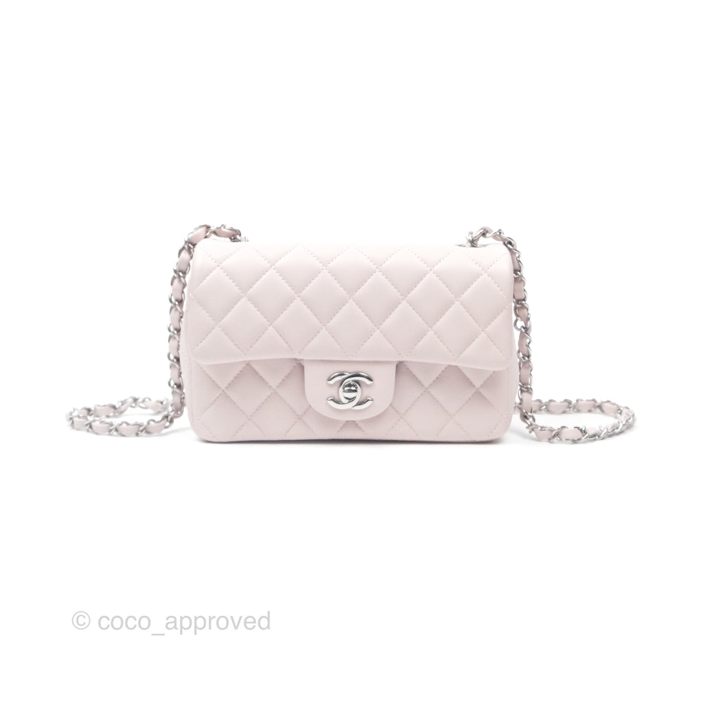 Chanel Quilted Mini Rectangular Pale Lilac Lambskin Silver Hardware
