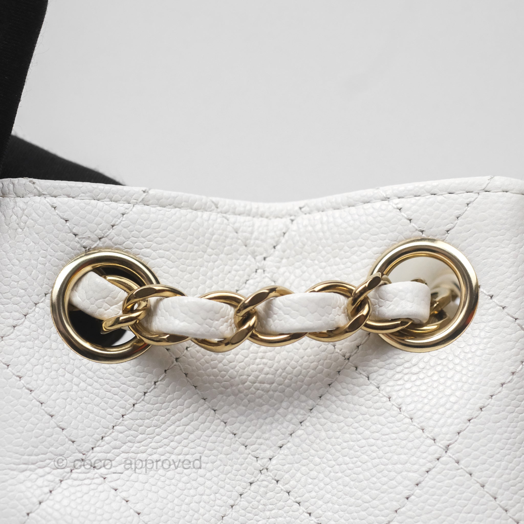 Chanel Mini Bucket Tote White Caviar Gold Hardware 22S – Coco