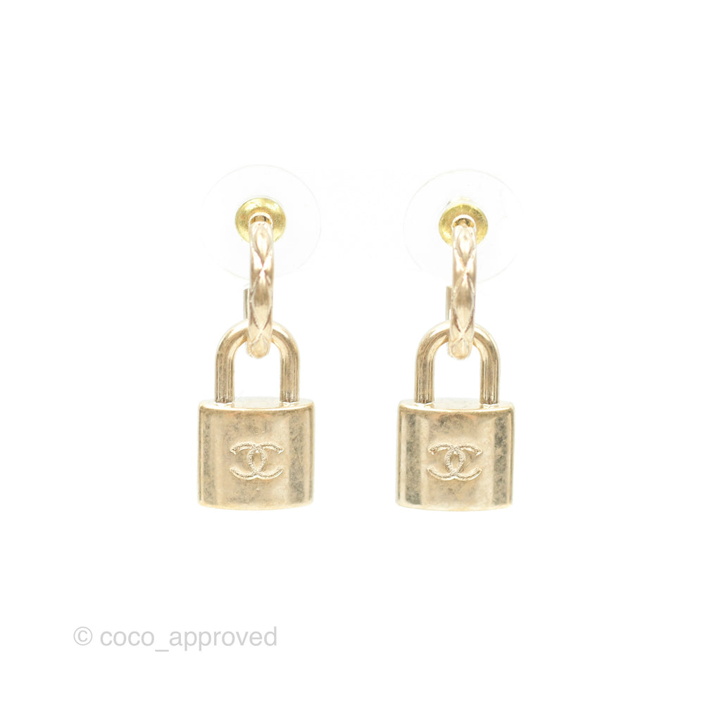 Chanel CC Padlock Drop Earrings Gold Tone 22V