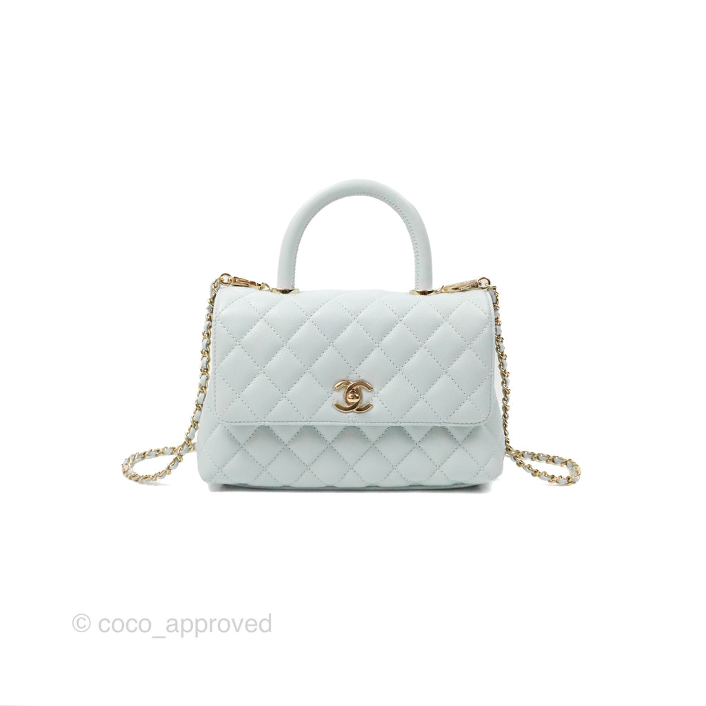 Chanel Small Coco Handle Quilted Light Baby Blue Caviar Gold Hardware
