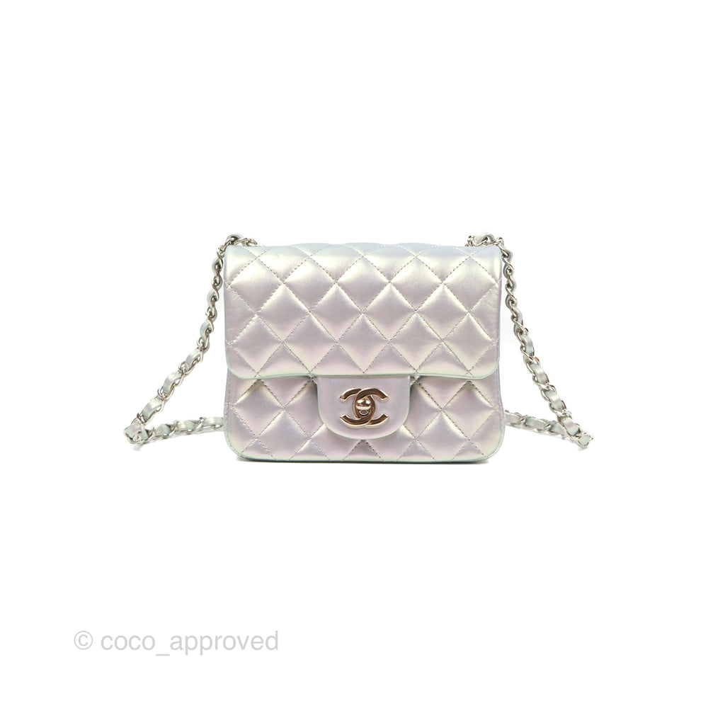Chanel Mini Square Quilted Iridescent Lilac Silver Hardware 21K
