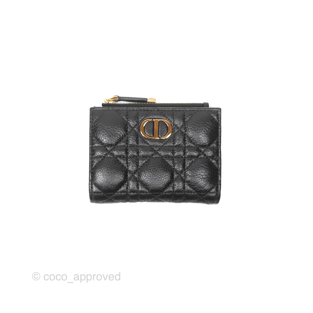 Christian Dior Caro Dahlia Wallet Black Calfskin Gold Hardware