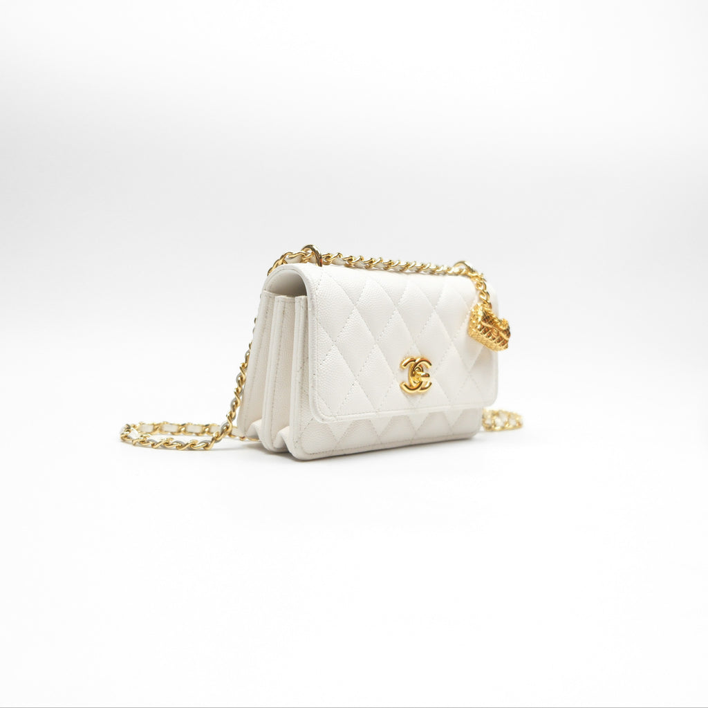 Chanel Mini WOC Bag Charm White Caviar Gold Hardware