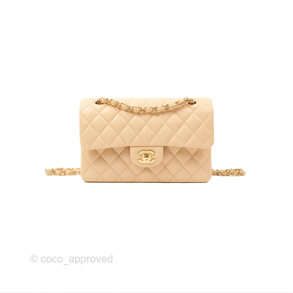 Chanel Small Quilted Classic Flap Beige Lambskin Gold Hardware