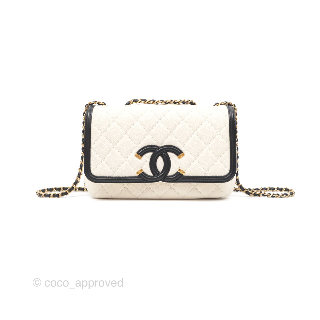 Chanel Small CC Filigree Flap Quilted Ivory Caviar