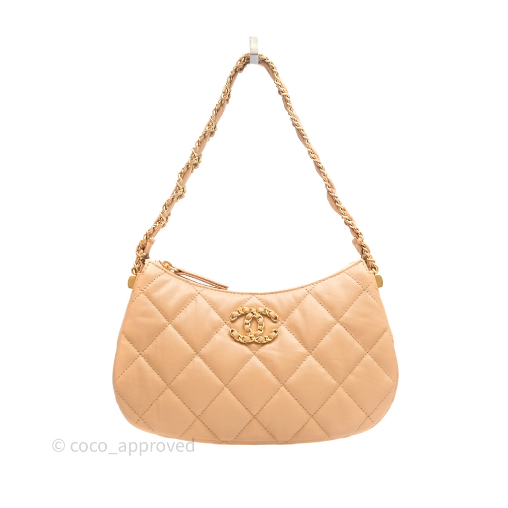 Chanel Large Hobo Bag Beige Aged Calfskin Aged Gold Hardware 23K