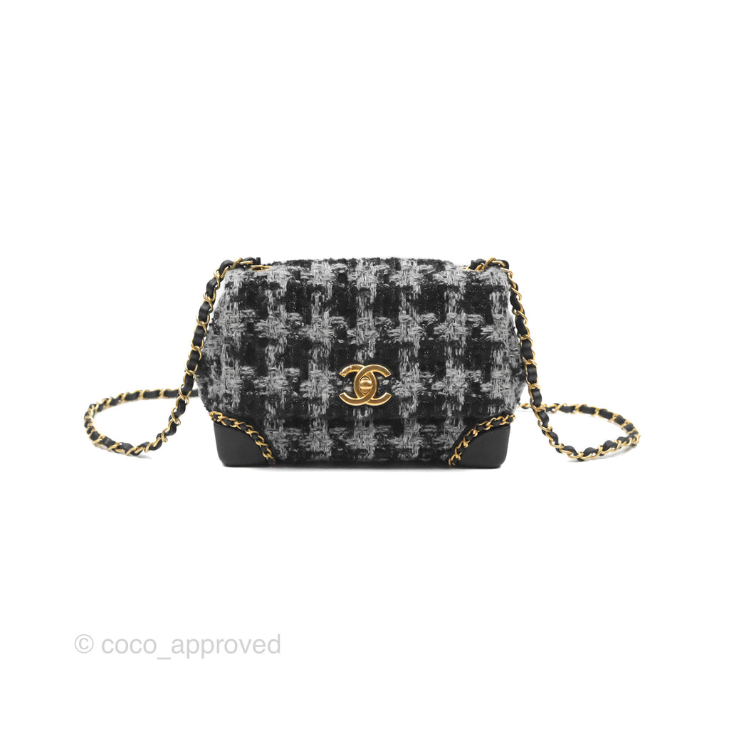 Chanel Mini Flag Bag Black & Grey Tweed Aged Gold Hardware