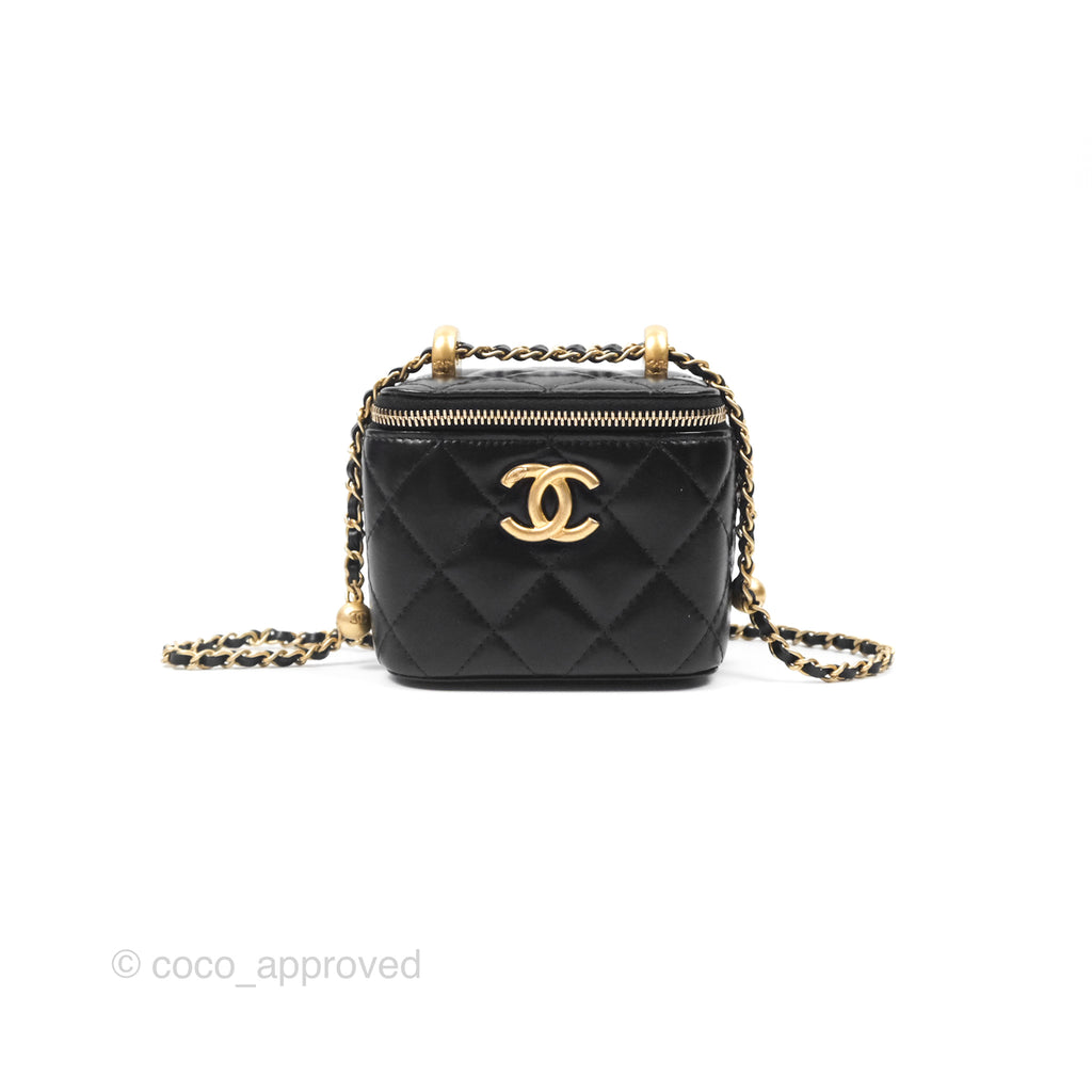 Chanel Quilted Mini Perfect Fit Vanity With Chain Black Calfskin Aged Gold Hardware 21A