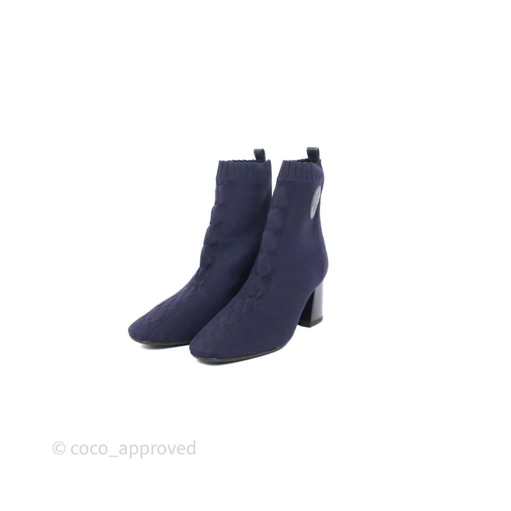 Hermes Knit Calfskin Volver 60 Ankle Boots Bleu Diplomatique Size