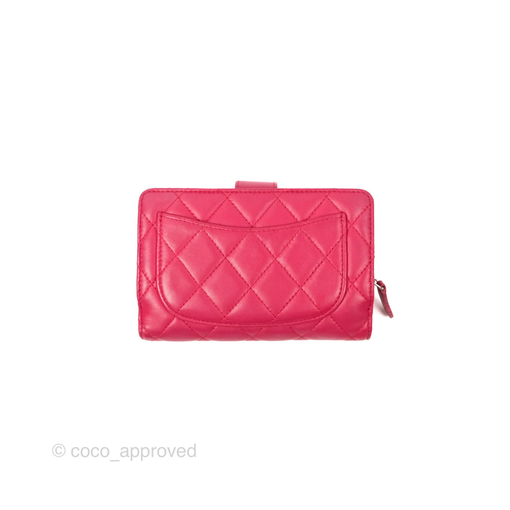 Chanel Quilted Classic French Wallet Lambskin Red Silver Hardware 