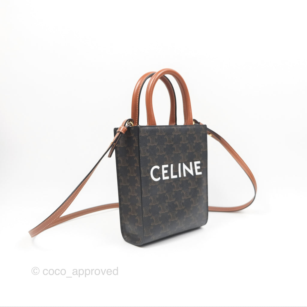 Celine Mini Vertical Cabas Bag Triomphe Canvas Tan