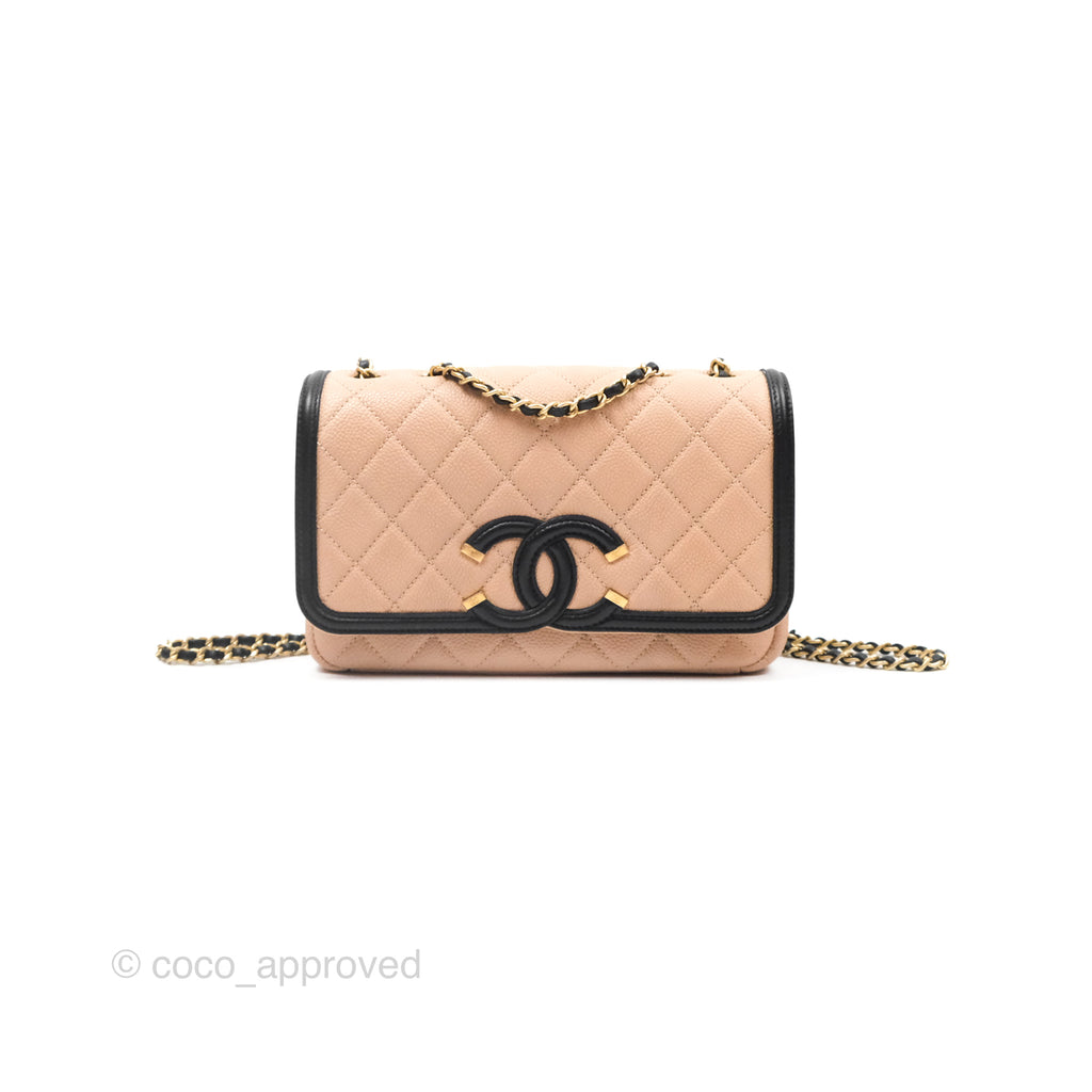 Chanel Quilted Small CC Filigree Flap Beige Black Caviar