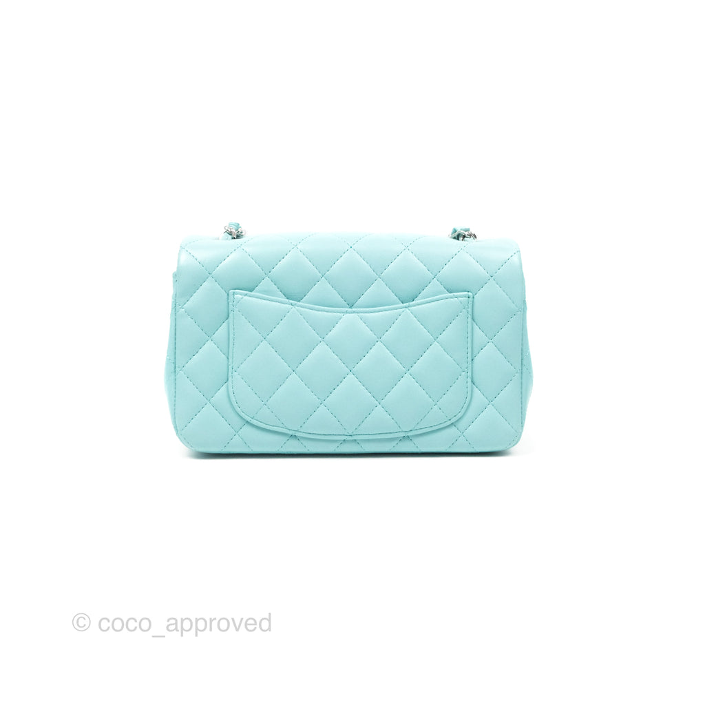 Chanel Quilted Mini Rectangular Flap Tiffany Blue Lambskin Silver Hardware