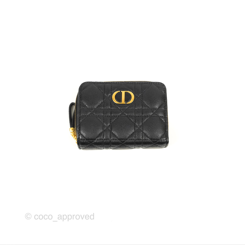 Dior Caro Scarlet Zipped Wallet Black Supple Cannage Calfskin