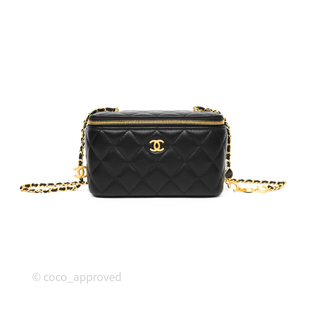 Chanel Vanity with COCO Heart Chain Black Lambskin Aged Gold Hardware