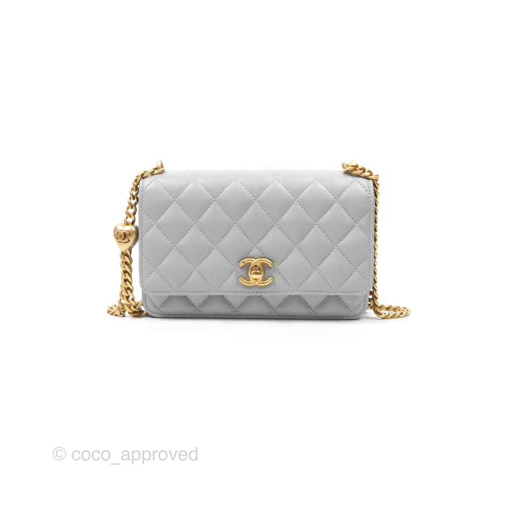 Chanel Heart Adjustable Chain WOC Grey Caviar Aged Gold Hardware