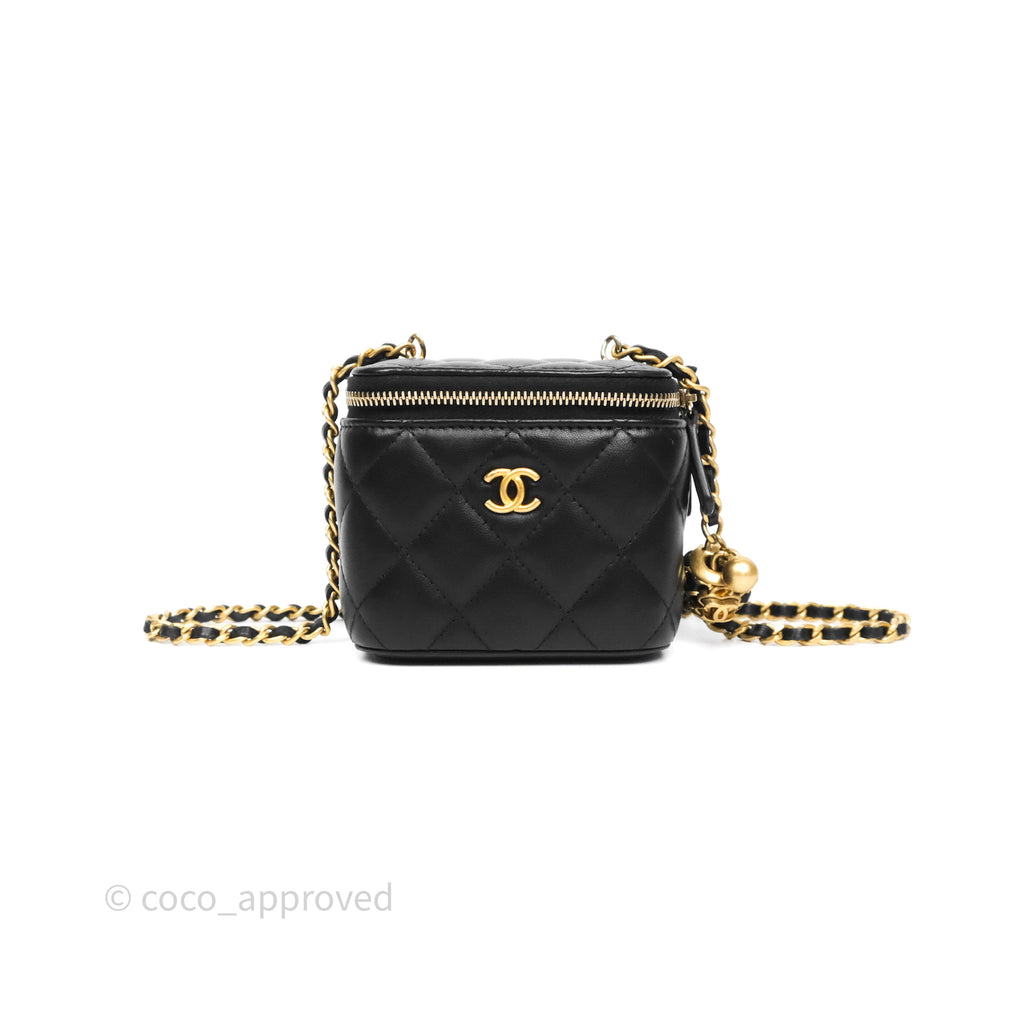 Chanel Quilted Heart Crush Mini Vanity With Chain Black Lambskin Aged Gold Hardware