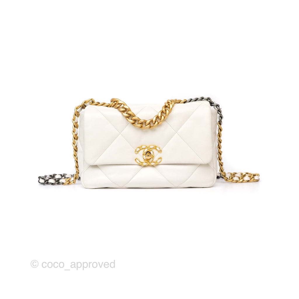 Chanel 19 Small Pearly White Mixed Hardware