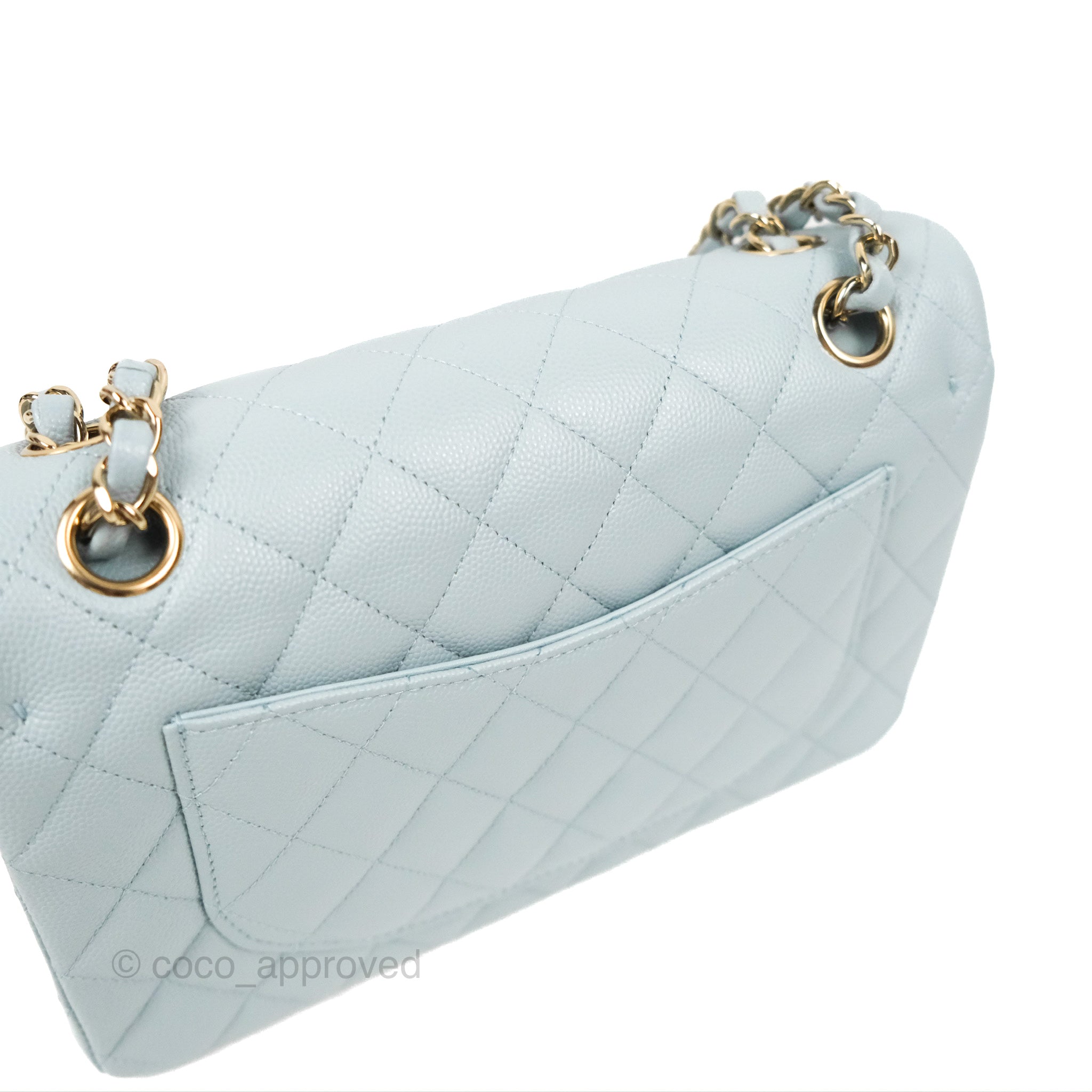 22P NG752 Chanel Classic Double Flap Caviar Leather Light Baby Blue.