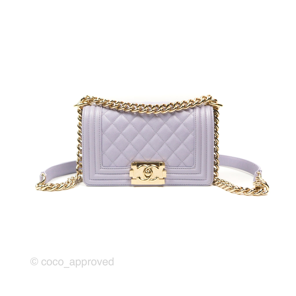Chanel Small Boy Quilted Lilac Caviar Gold Hardware