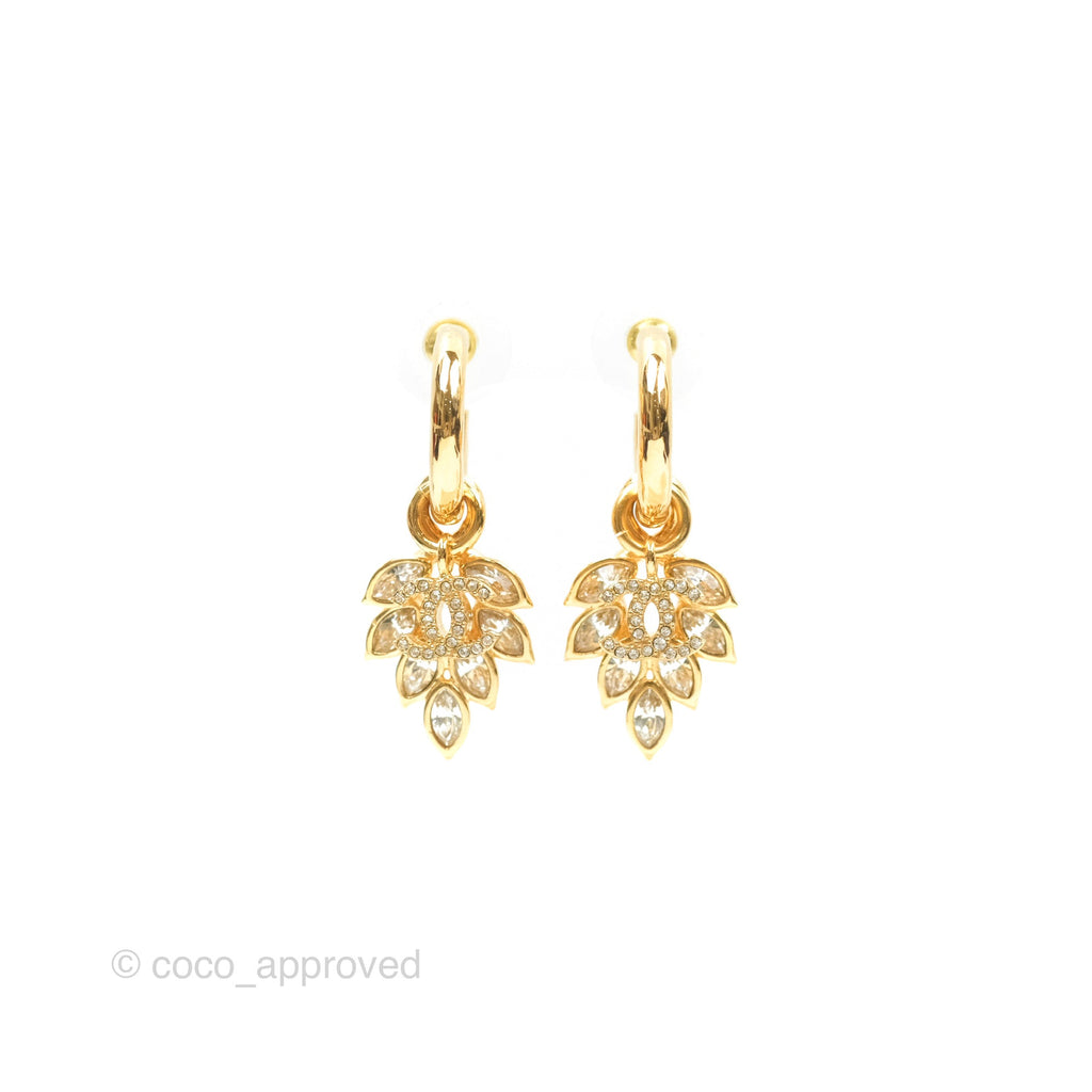 Chanel Leafy CC Drop Earrings Gold Tone 22K