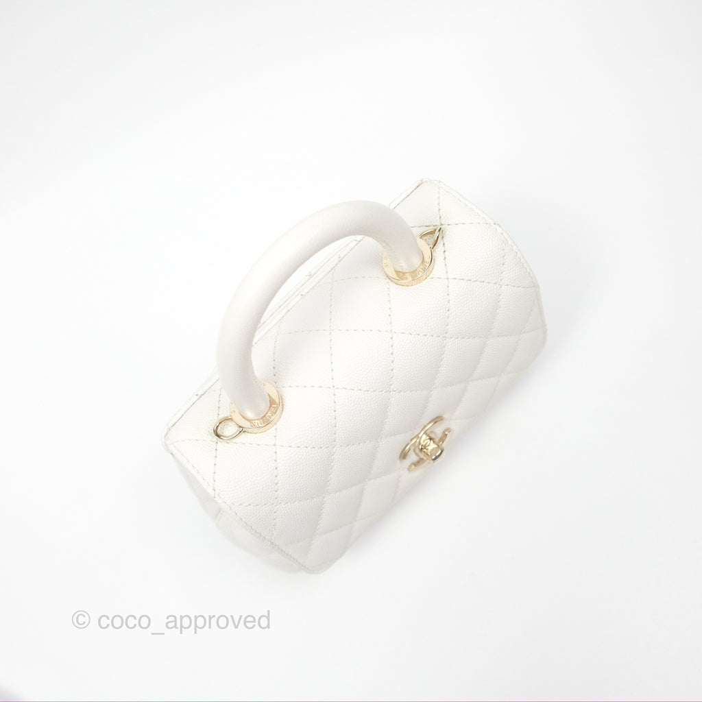 Chanel Extra Mini Quilted Coco Handle White Caviar Gold Hardware