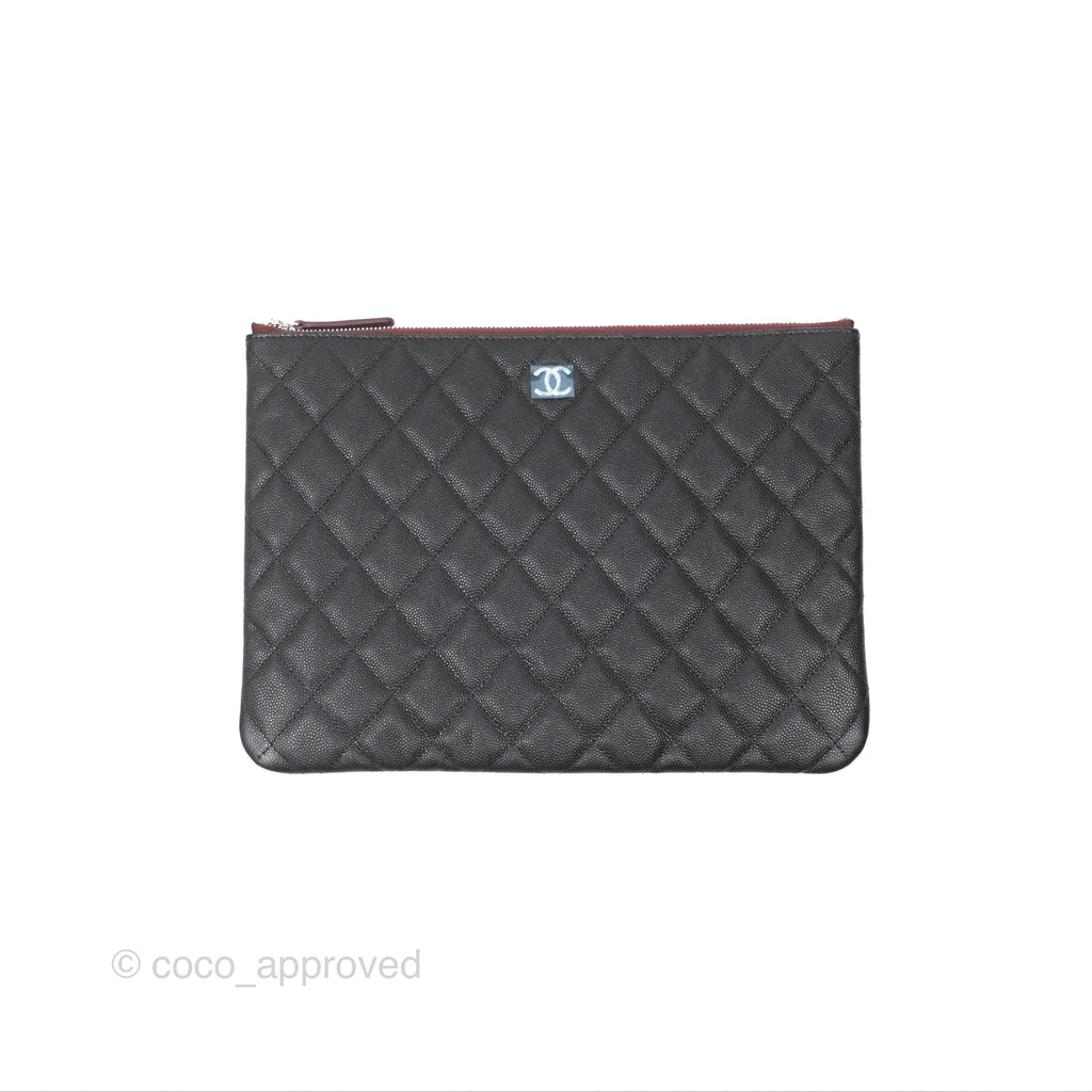 Chanel Medium Quilted O Case Black Caviar Silver Hardware
