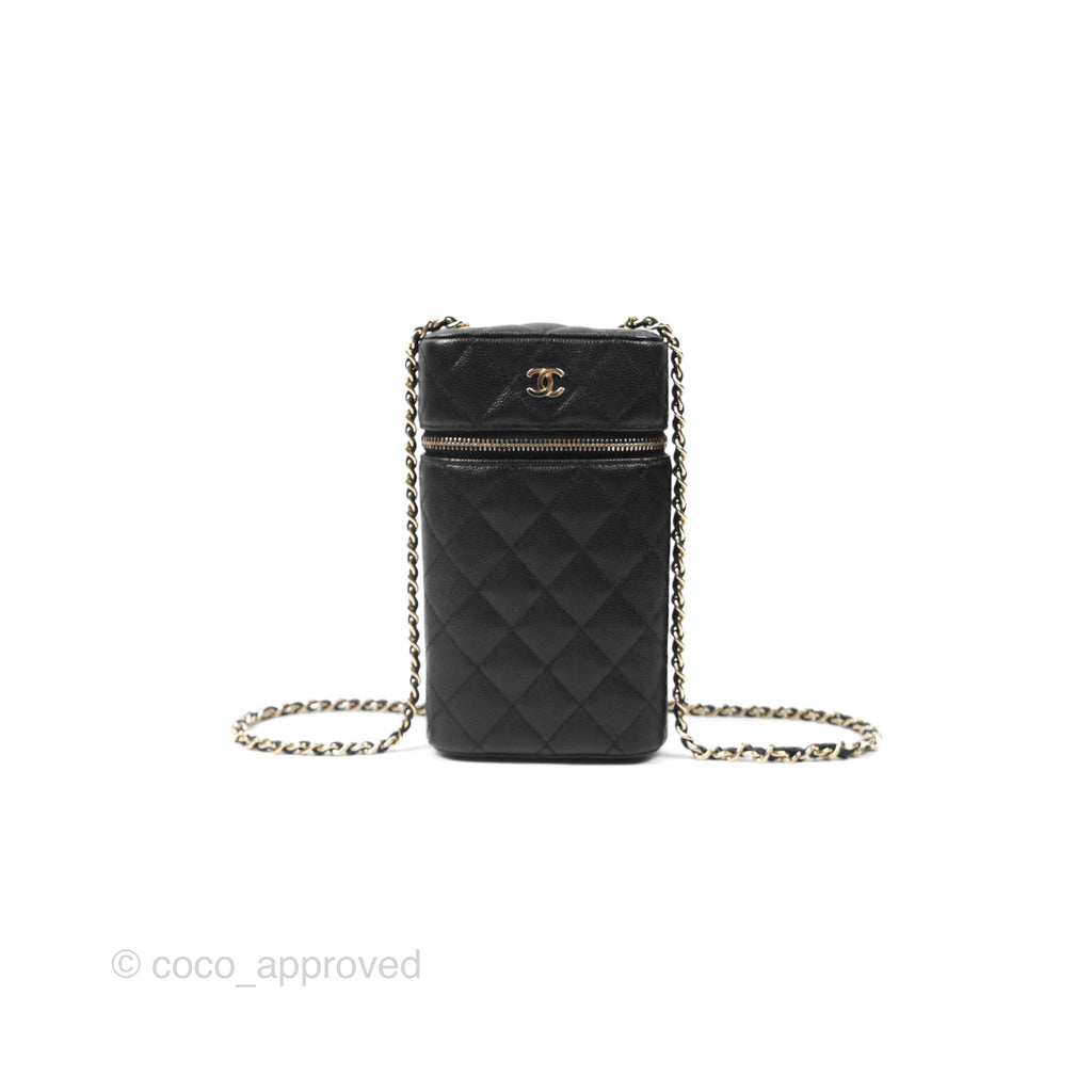 Chanel Vanity Phone Holder With Chain Black Caviar Gold Hardware