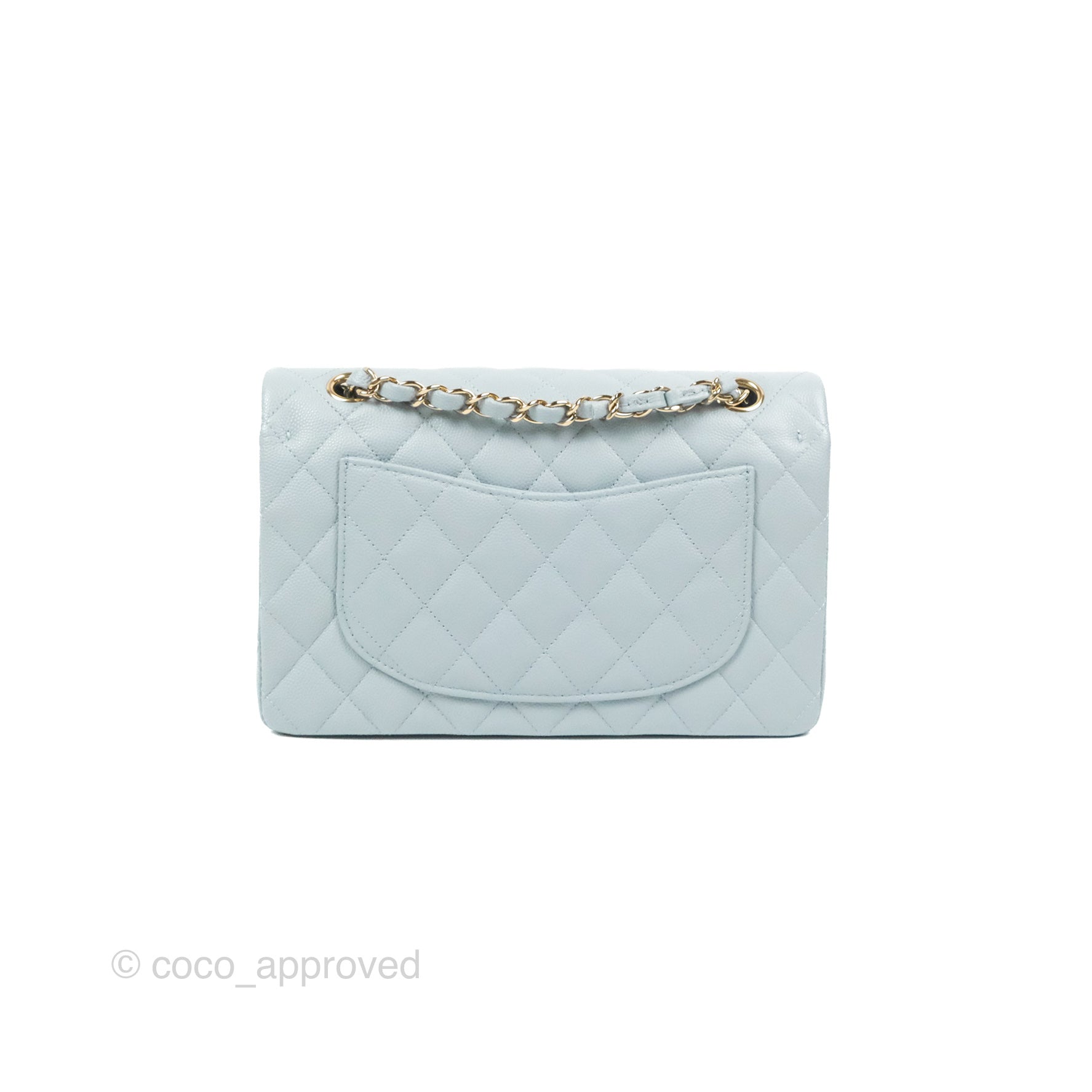 Chanel Small Classic Quilted Flap Light Blue Caviar Gold Hardware