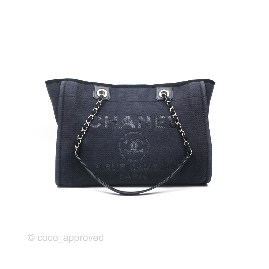 Chanel Medium Deauville Navy Canvas Silver Hardware