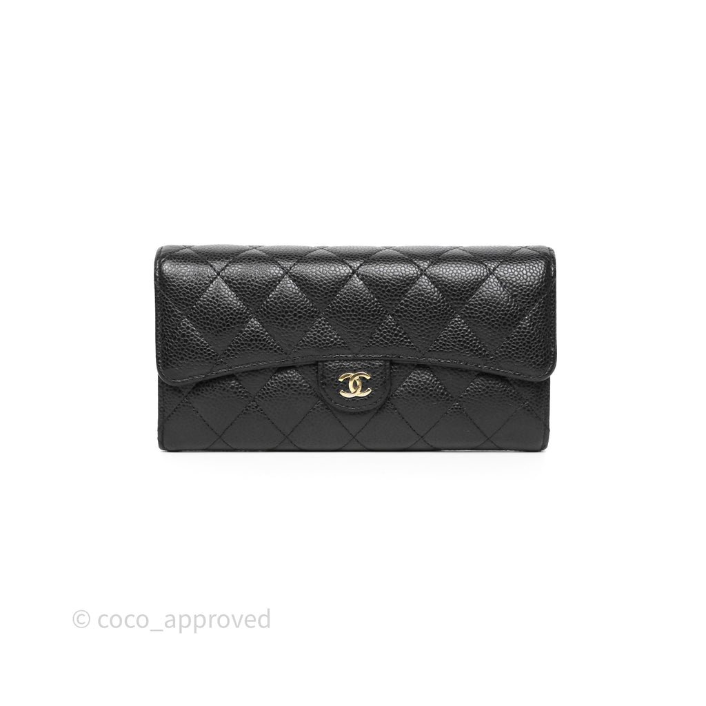 Chanel Quilted Classic Zip Long Wallet Black Caviar Gold Hardware