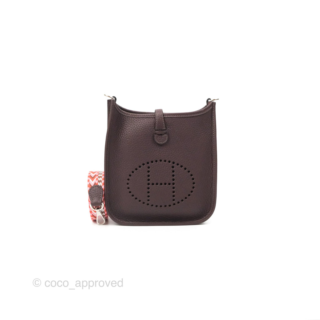 Hermès Mini Evelyne 16 Rouge Sellier Clemence Rose Confetti-Blanc Palladium Hardware