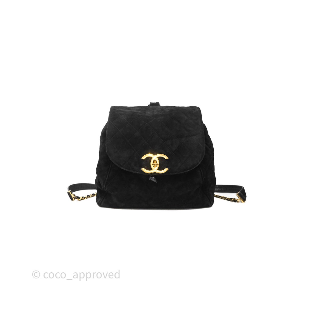 Chanel Vintage Quilted Suede CC Backpack Black Gold Hardware  display picture 2