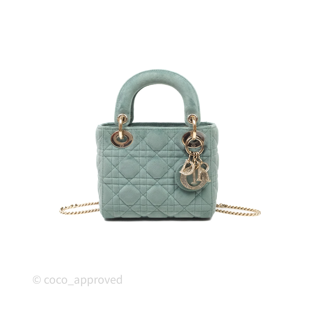 Christian Dior Mini Lady Dior Green Suede Cannage Gold Hardware