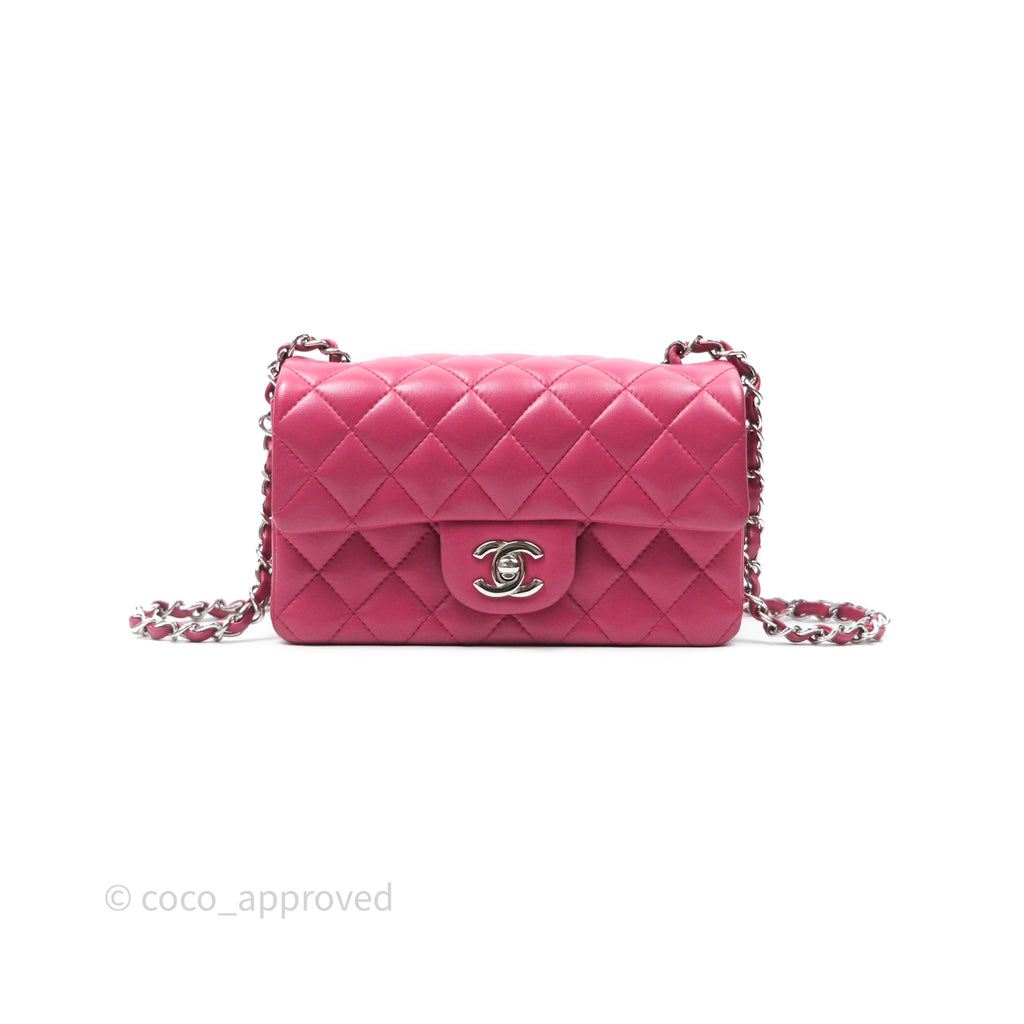 Chanel Quilted Mini Rectangular Flap Dark Pink Lambskin Silver Hardware