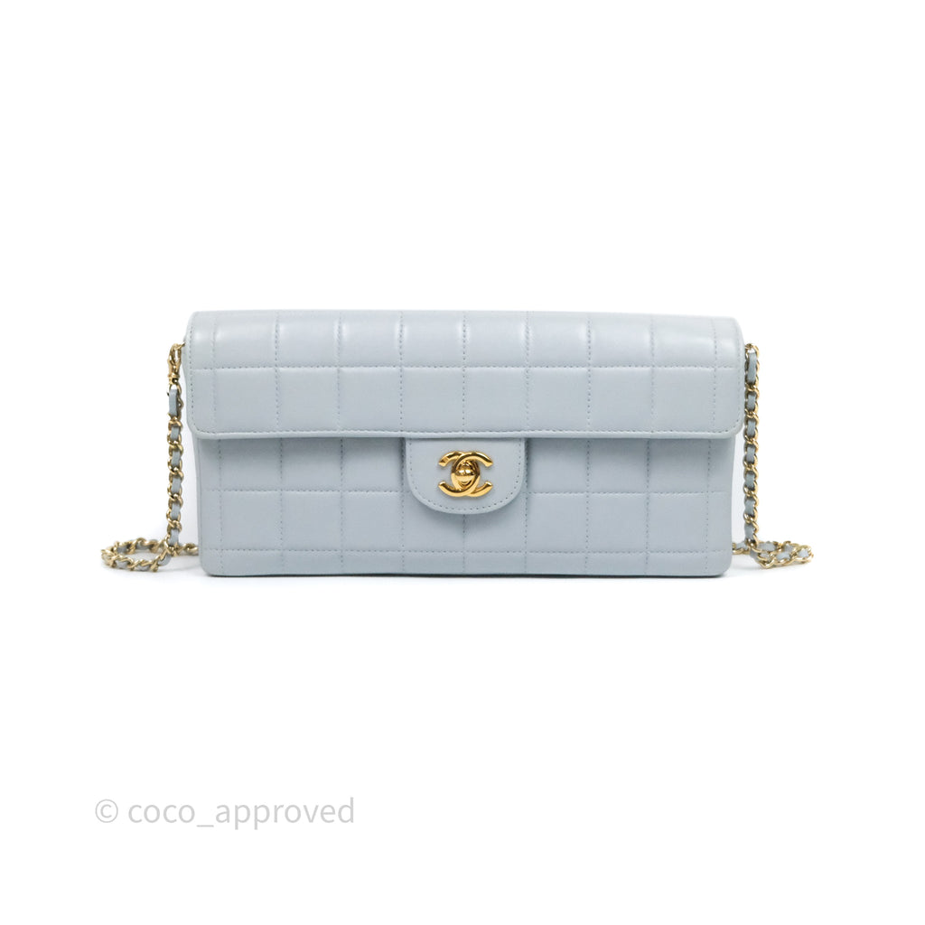 Chanel East West Chocolate Bar Flap Bag Blue Lambskin 24K Gold Hardware