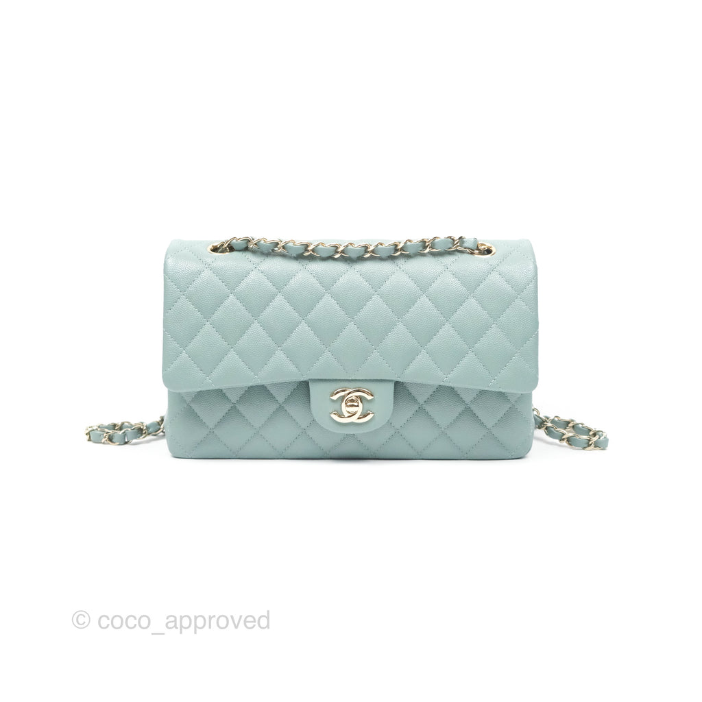 Chanel Classic M/L Medium Flap Quilted Tiffany Green Caviar Gold Hardware