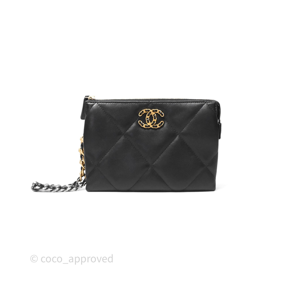 Chanel 19 Pouch Black Shiny Goatskin Mixed Hardware