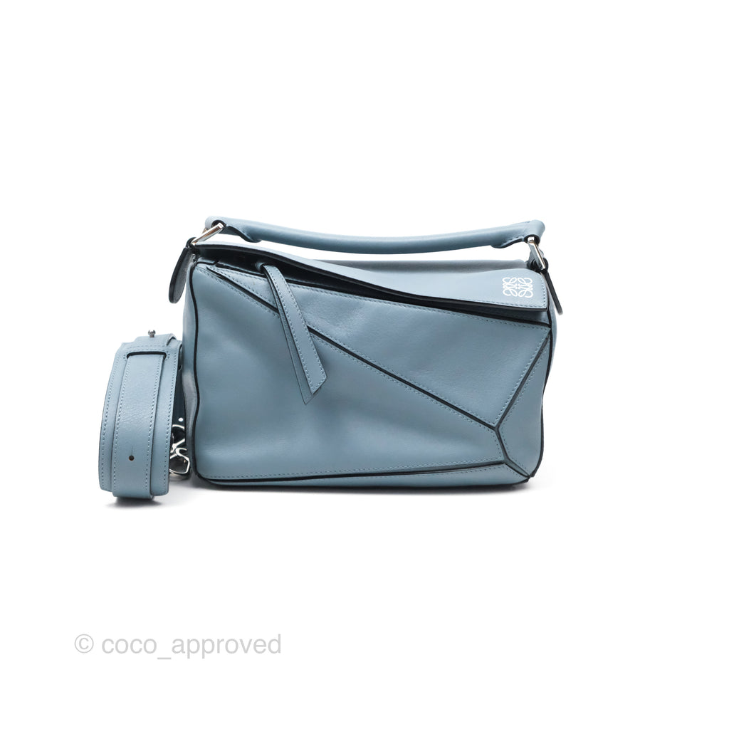 Loewe Small Puzzle Bag Blue Calfskin Silver Hardware