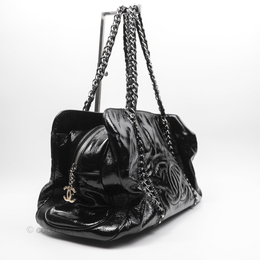 Chanel Bowling Tote Bag Black Glazed Calfskin Silver Hardware