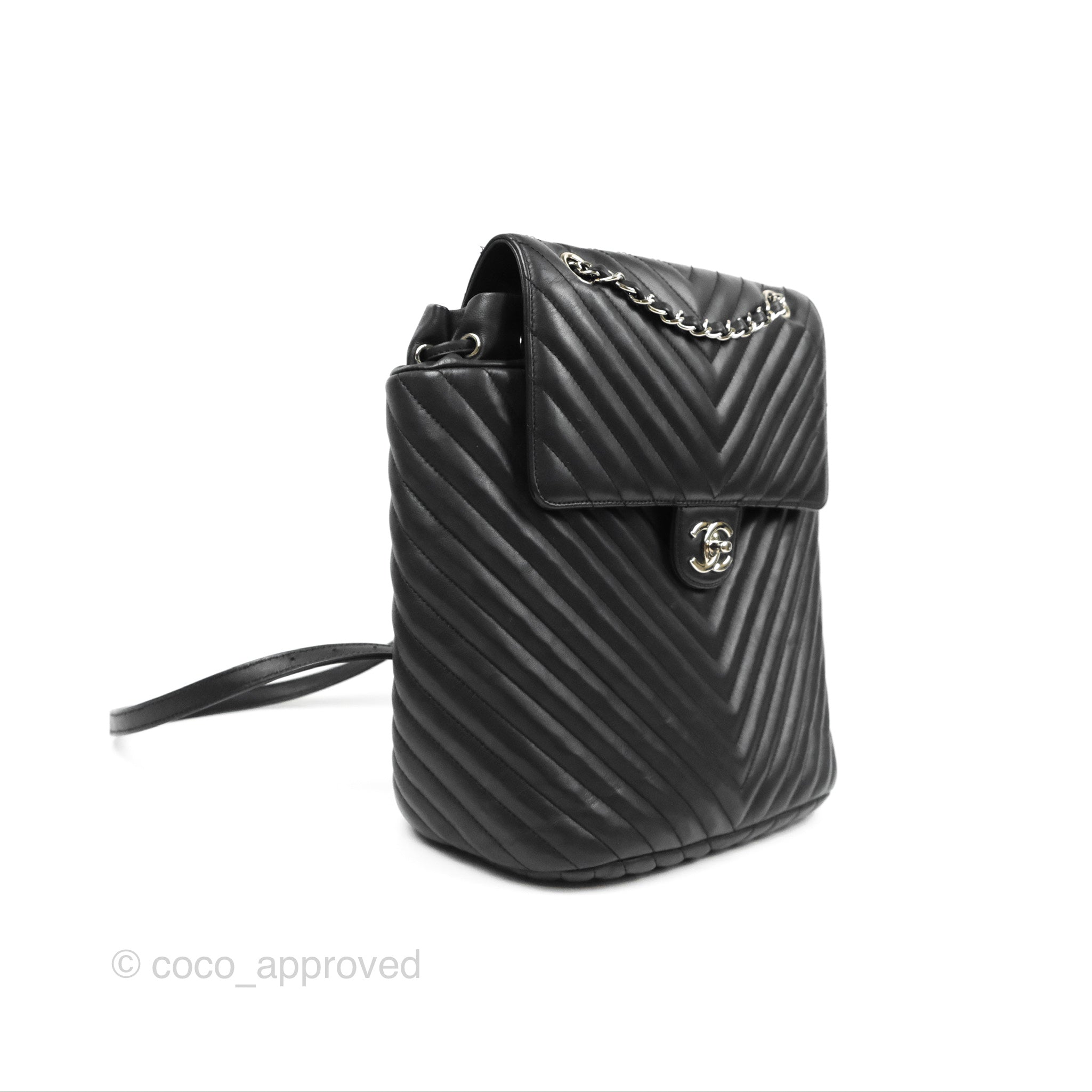 Chanel Medium Chevron Urban Spirit Backpack Black Calfskin Silver Hardware