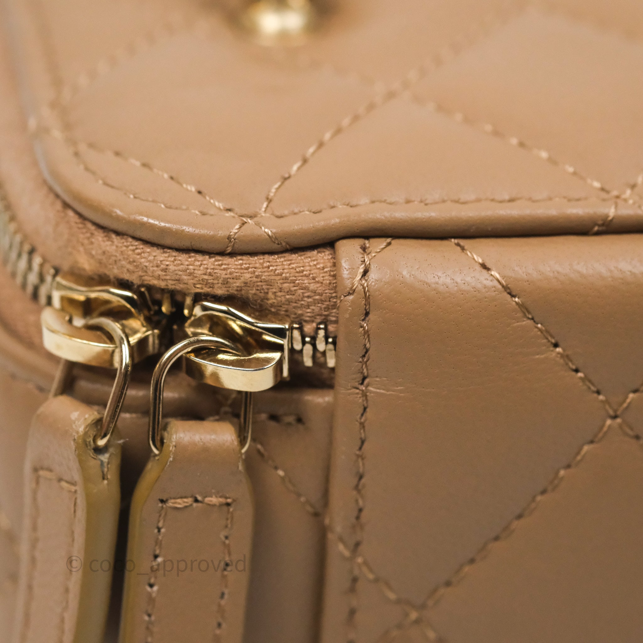 Chanel Pearl Crush Vanity With Chain Dark Beige Lambskin Aged Gold
